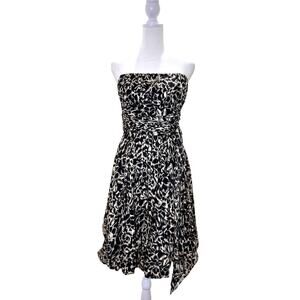 BCBGMAXAZRIA Silk Mini‎ Dress Size 4 Black White Bubble Hem Fit & Flare Cocktail